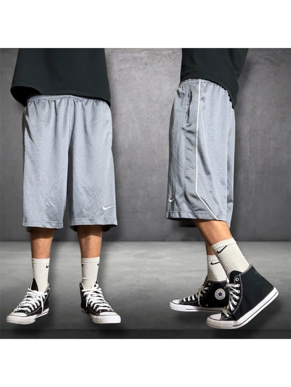 Y2K Nike gray baggy basketball shorts size M with embroidery stitching logo